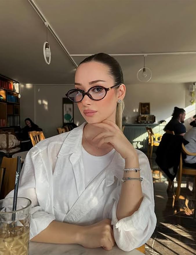 Slocyclub Fashion Oval Blue Light Blocking Glasses for Women Men Vintage Oval Small Frame Eyeglasses Retro Glasses, Whiskey Tortoise