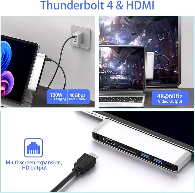 Docking Station for Surface Pro 2-in-1 Laptop/Tablet (2025) - Surface Pro 12 Docking Station Hub with HDMI, Thunderbolt 4, USB 3.0, SD/TF Slot, 3.5mm Audio Jack Surface-Pro 12 Accessories