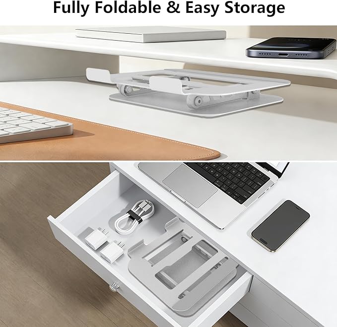 Adjustable Laptop Stand, Ultra Stable Metal Base Ergonomic Foldable Computer Riser for Desk Compatible with MacBook Pro/Air Notebook All Laptop Under 16 Inches (Silver)
