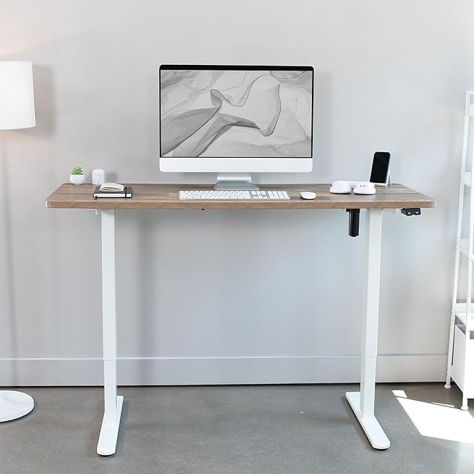 VIVO Electric 60 x 24 inch Stand Up Desk, Height Adjustable, Reclaimed Wood Top White Frame, Home and Office Furniture Sets, DESK-KIT-W06P