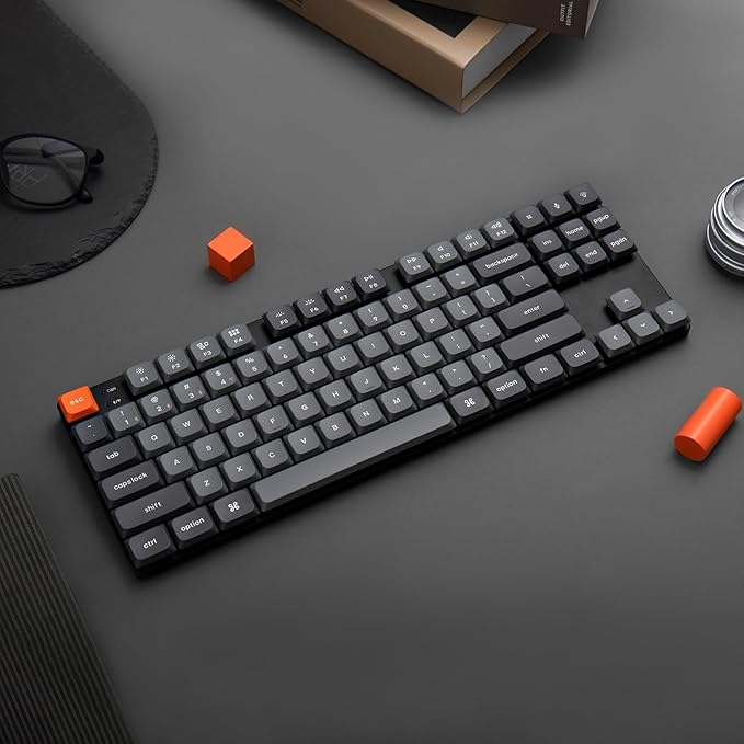 Keychron K1 Max Ultra-Slim QMK/VIA Bluetooth Wireless/USB Wired Custom Mechanical Keyboard, 2.4 GHz Hot Swappable TKL Layout RGB Backlight Ergonomic Keyboard with Low-Profile Gateron Red Switch