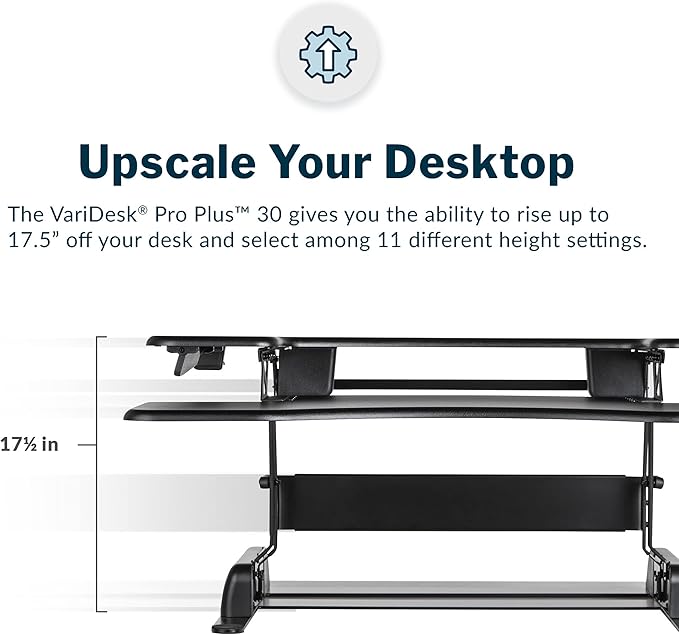 Vari VariDesk Pro Plus 30 Height Adjustable Standing Desk Converter for Home Office - Sit to Stand Desk with 11 Height Settings, Spring-Assisted Lift, and Weighted Base - Fully Assembled, Black