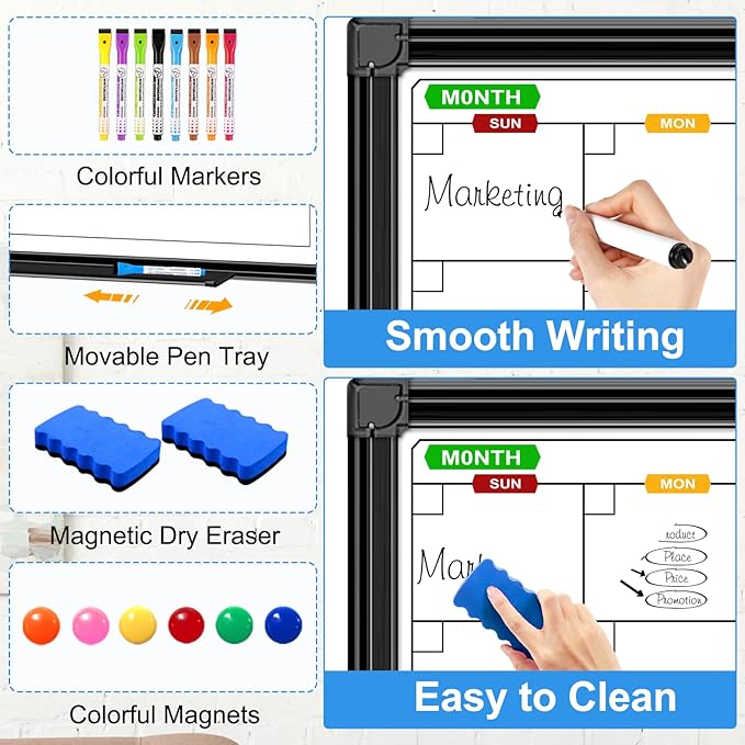 Calendar Whiteboard for Wall 48" x 36", Magnetic 4 Month Dry Erase Calendar for Wall, Dry Erase Board for Home School and Office Organization