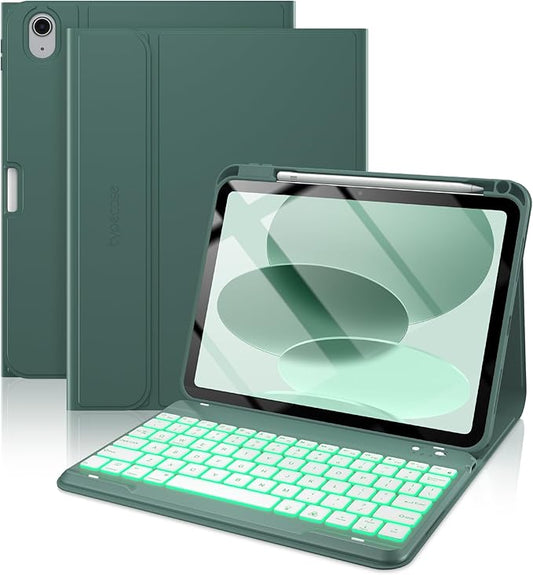 typecase Folio Keyboard Case for iPad 10th Gen 10.9 inch (2022) and iPad 11th (A16, 2025), Magnetic Wireless Detachable Keyboard, 7-Color Backlight, Thin & Light, Pencil Holder – Midnight Green