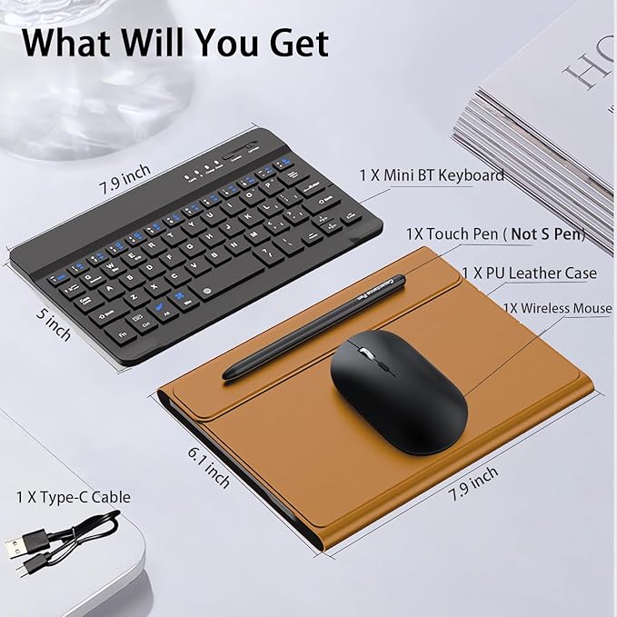 for Samsung Galaxy Z Fold 7 6 5 Keyboard and Mouse, Portable Mini 7.9inch Bluetooth Keyboard with Leather Case and Capacitive Pen, 4 in 1 Set for Z Trifold Fold7 Accessories