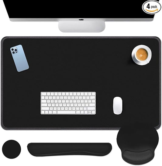 Britimes Black Keyboard Mouse Pad Set Black 4 in1 Large Mousepad+Keyboard Wrist Rest+Mouse Wrist Rest+Coaster Ergonomic Design for Home Office Computer 35.4x15.7Inches