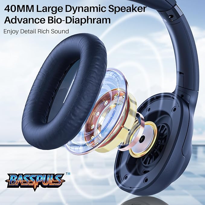 Bluetooth 5.2 Hybrid Active Noise Cancelling Headphones for Airplane Travel, 90H Playtime Wired and Wireless Over Ear ANC Headset for Adults, Android, Home Office