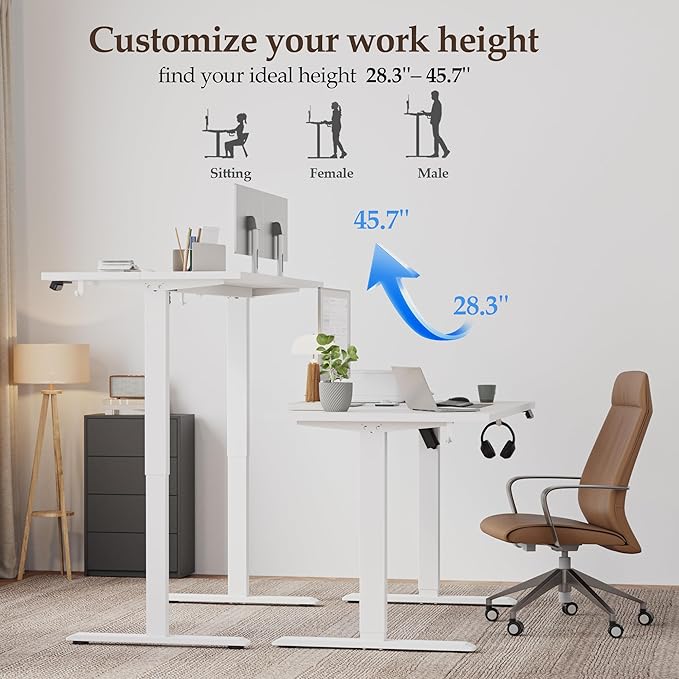 Klicelor 63 Inch Large Electric Standing Desk, Height Adjustable Office Desk, Sit Stand Up Computer Gaming Desk with Memory Preset, Three-Piece Desktop, White