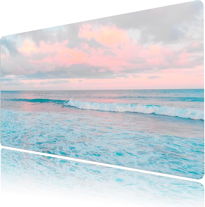 EOBTAIN Blue Beach Large Mouse Pad Coastal Desk Mat Cute Ocean Scene XXL Keyboard and Mouse Pad Desk Accessories for Office Home,Thin and Big Extended Smooth Non Slip Rubber Mousepad,31.5x15.7 Inch