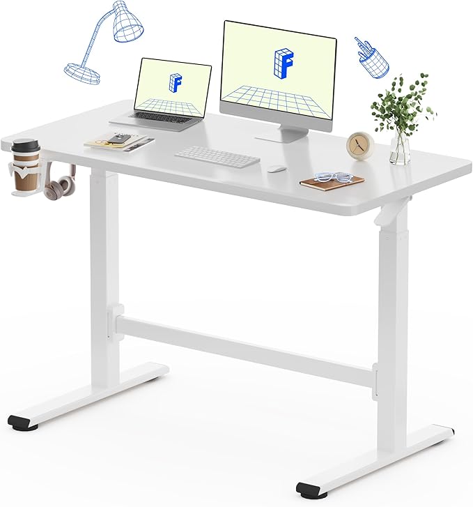 FLEXISPOT H7 Plus Gas Spring Adjustable Standing Desk, Mobile Rolling Sit-Stand Table with Wheels, Cordless Stand Up Desk for Small Spaces & Home Office, 48" One-Piece Desktop White，Height 27.6"–45"