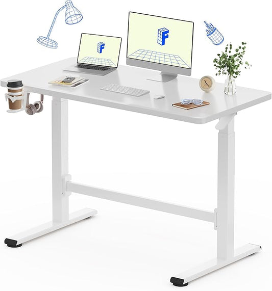 FLEXISPOT H7 Plus Gas Spring Adjustable Standing Desk, Mobile Rolling Sit-Stand Table with Wheels, Cordless Stand Up Desk for Small Spaces & Home Office, 48" One-Piece Desktop White，Height 27.6"–45"