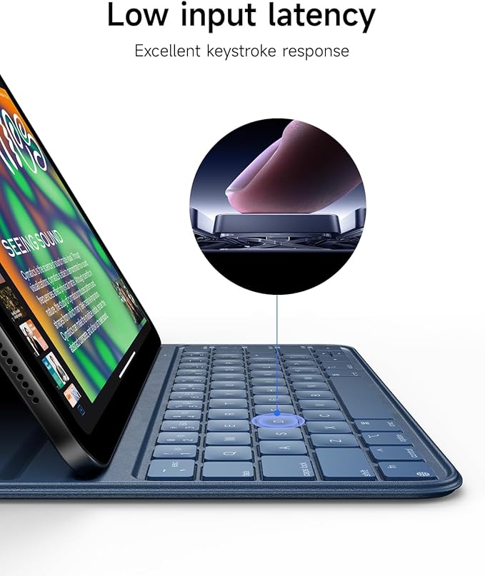 HOU Slim Bluetooth Keyboard Case for 2025 11th-Gen iPad (A16) & 2022 10th-Gen iPad, Smart Folio, Magnetic Stand with 2 Ergonomic Tilt Angles, Recyclable Synthetic Leather, Long-Life Battery, Blue