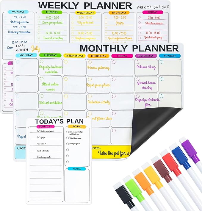 3 Pack Dry Erase Calendar for Fridge, 16.5 x 12 Monthly & Weekly & Daily Chore Chart, Planning Whiteboard with 10 Markers and Eraser, Use for Refrigerator Wall Door- Shopping, Meal/Menu, to Do List