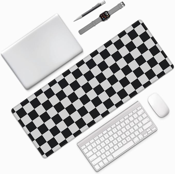 Black and White Checkered Desk Mat Large Gaming Mouse Pad Black and White Checkered Extended Mousepad Big in Laptop Computer Mouse Keyboard Mat for Office Desk Decor 31.5x12 in