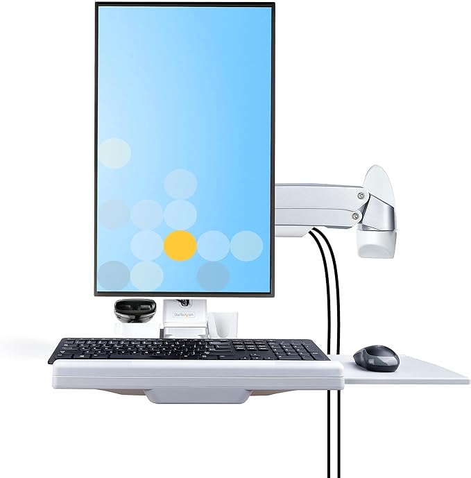 StarTech.com Wall Mount Workstation, Full Motion Sit Stand Desk w/Height Adjustable VESA Monitor Arm & Keyboard Tray, Ergonomic Wall Mounted Computer Workstation, Single Display, TAA
