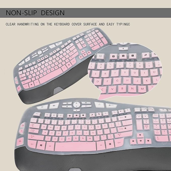 Keyboard Cover for Logitech K350 MK550 MK570 Wireless Wave Keyboard,Waterproof Silicone Keyboard Protector Skin for Logitech K350 MK550 MK570 Keyboard Protective Accessories(Gradient Pink)