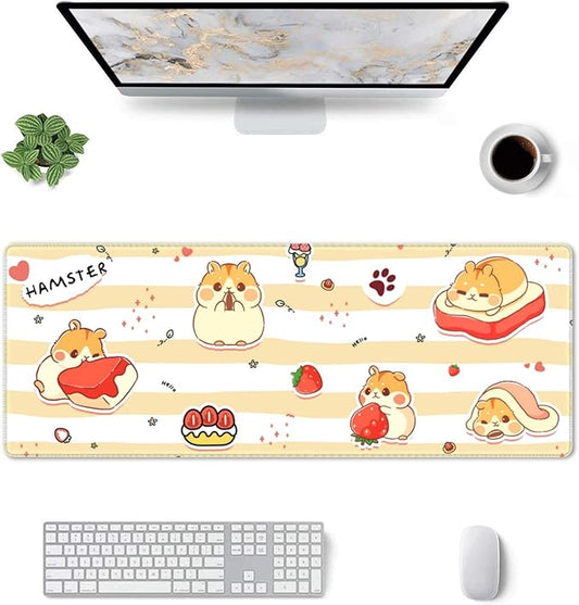 Cute Hamster Mouse Pad XL Large Mousepad Non Slip Rubber Base Desk Mat for Laptop Computer Gaming 31.5" X 12"