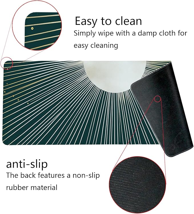 Boho Gold Sunburst Mouse Pad,XL Large Retro Minimalist Art Aesthetic Desk Mat,Dark Green Summer Sun Mousepad for Home Office Dorm Desktop Decor,31.5x11.8 Inch