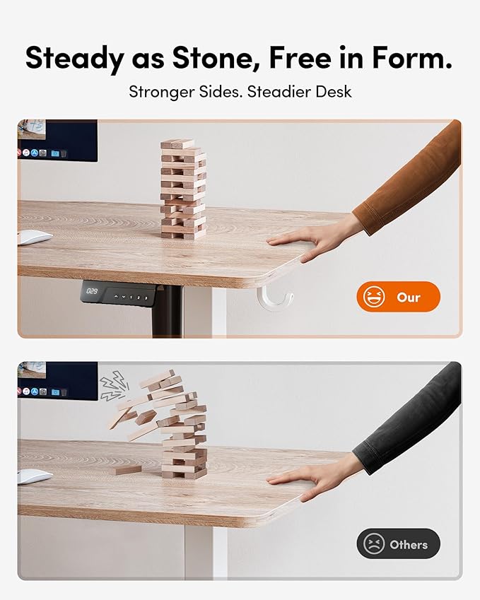 FEZIBO 55 x 24 Inchs Electric Standing Desk, Height Adjustable, Sit Stand Up, Computer Office Desk with Splice Board, White Frame/Maple Top