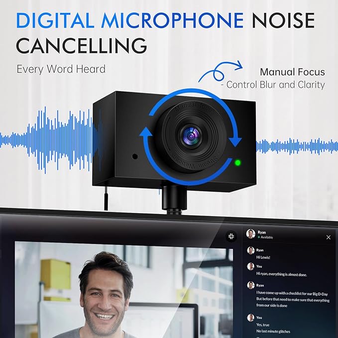 Webcam for PC, Laptop Camera USB Webcam with Adjustable Gooseneck, Flexible Positioning 1080P Computer Camera for Presentation, Desktop Demo, Full-Body View, Video Call, Zoom, Teams, Skype (Black)