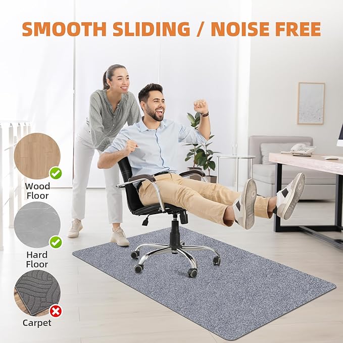 HomeMall Office Chair Mat for Hardwood and Tile Floor, 48" x 36" Computer Desk Chair Mat, Anti-Slip Mat for Rolling Chair, Large Floor Protector for Home Office, Light Gray