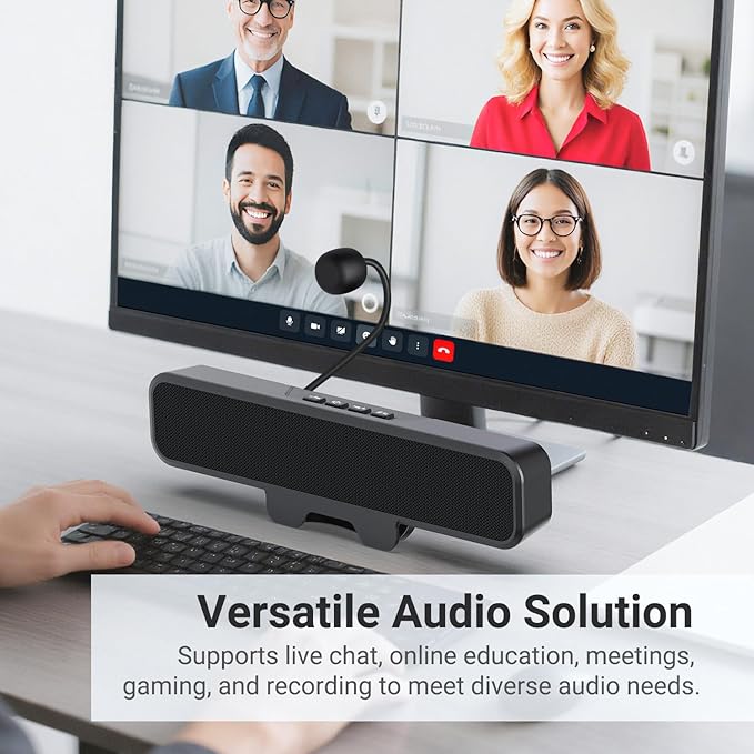 INGA Computer Speakers with Detachable Mic, Plug and Play Desktop Speakers, One-Touch Mute Microphone, Stereo & Bass, Easily Clamps to Monitor, Compatible with PC, MAC, Laptop