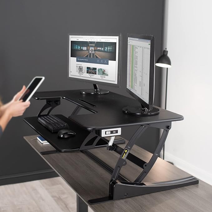 VIVO 42 inch Electric Height Adjustable Stand Up Desk Converter, VE Series, Sit to Stand Tabletop Dual Monitor Riser with USB Port, Black, DESK-V000VLE