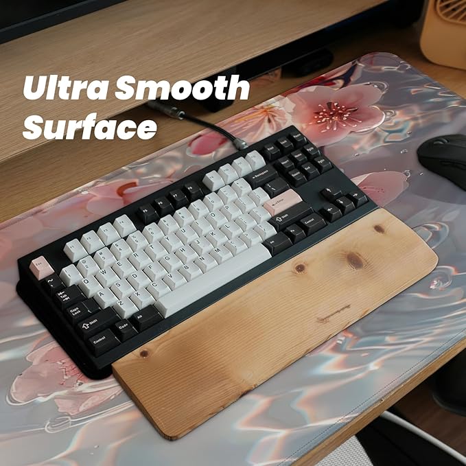 Large Computer Mouse Pad with Non-Slip Base for Desktop, Cute Gaming Mouse Mat with Stitched Edges, Long Extended Anime Mousepad for Laptop, 31.5 x 11.8 inches (Pink Cherry Blossoms)