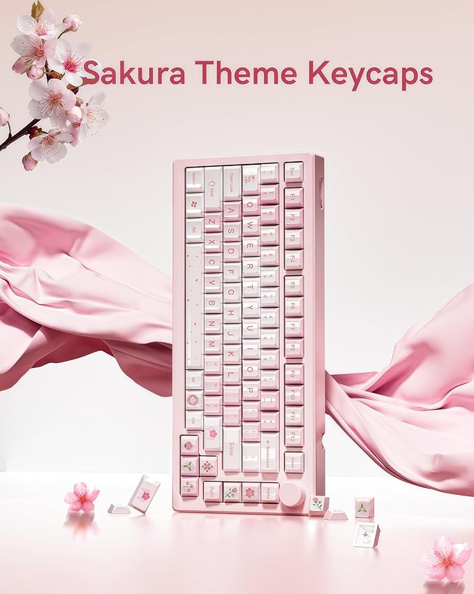 dagaladoo Pink keycaps pbt,Custom Keycaps 60 75 100 Percent Cute Set,Ceramic Coating Glossy Keyboard Key caps,Cherry Profile Key Cap for Cherry Gateron MX Mechanical Keyboard(Cherry Blossom)