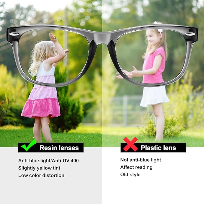 Okany Blue Light Glasses for Kids 3 Pack Blue Light Blocking Glasses for Teen Boys Girls Age 3-10,Computer Screen Gaming TV Phone Glasses Anti Glare,UV & Eye Strain (Grey Black+Pink Green+Blue)