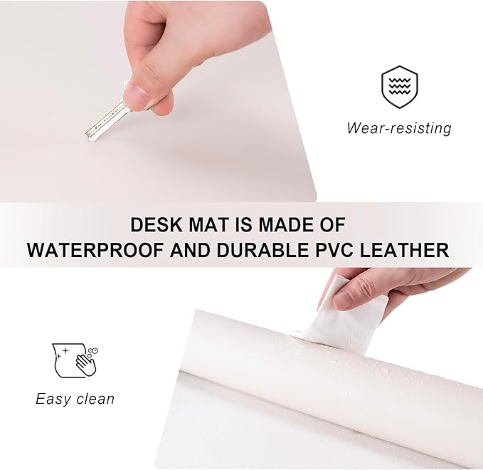 Leather Desk Pad Protector,Non-Slip Desk Pad,on-Slip PU Leather Large Mouse Pad,Easy Clean Desk Protecor Mat,Writing Pad for Office Work/Home/Decor(Off White, 47.2" x 17")