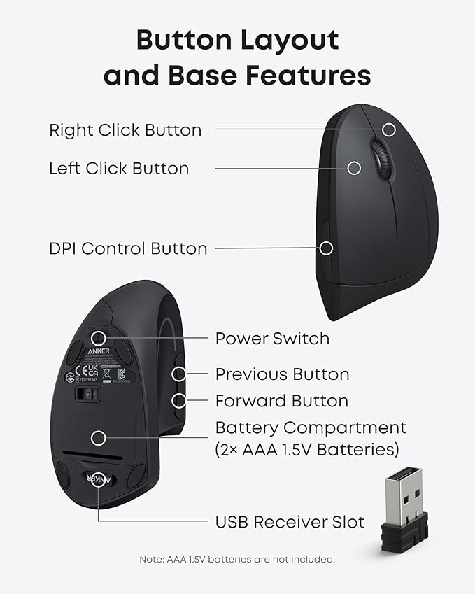 Anker 4-Port USB 3.0 Hub, Ultra-Slim Data USB Hub 2.4G Wireless Vertical Ergonomic Optical Mouse