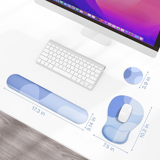 Ospelelf Keyboard Wrist Rest Set with Ergonomic Mouse Pad - 3-in-1 Memory Foam Support for Pain Relief, Office & Gaming with Coaster Blue Geometry