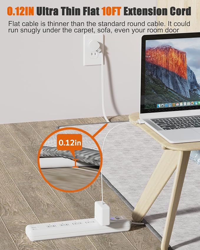 2 Prong to 3 Prong Outlet Adapter, WRXDMC 2 Prong Power Strip, 10ft Long Extension Cord with Polarized Plug, 1680J Surge Protector, 5 AC Outlets & 3 USB, Wall Mountable, Ideal for Non-Grounded Outlets