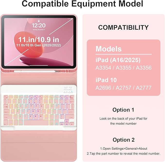 iPad 11th 10th Generation Case with Keyboard 10.9 Inch 2022 Detachable Wireless 7Colors Backlight Keyboard Case with Pencil Holder for and Magnetic Disc Universal Stylus Pen New iPad 10th Gen Pink