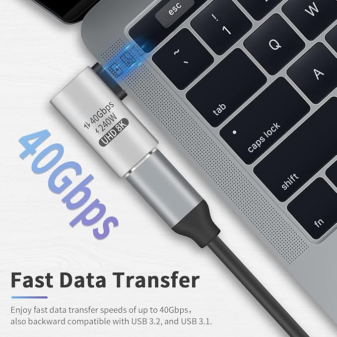 Duttek 240W Right Angle USB C Adapter, 40Gbps USB C 90 Degree Adapter Male to Female with 8K 60Hz Video ompatible for Thunderbolt 3/4, Switch, MacBookPro/Air, ipad and More Type C Devices (2 Pack)
