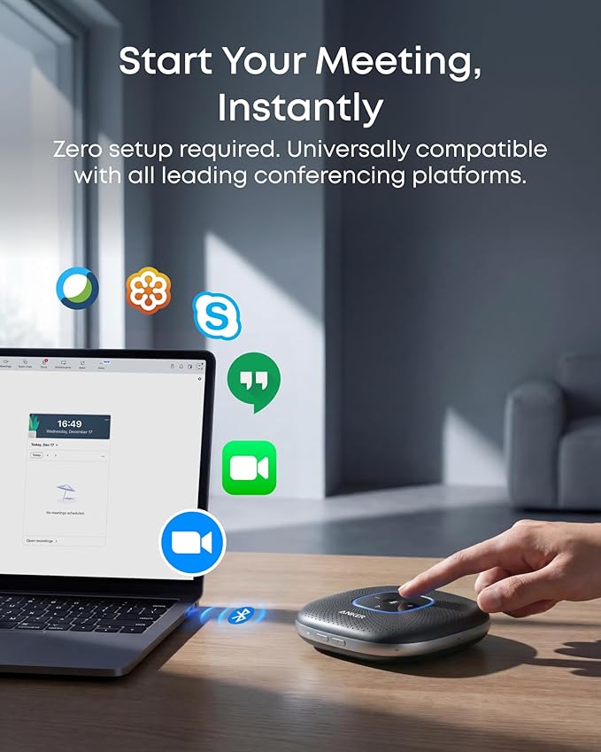 Anker PowerConf Speakerphone, Zoom Certified Conference Speaker with 6 Mics, 360° Enhanced Voice Pickup, 24H Call Time, Bluetooth 5.3, USB C, Compatible with Leading Platforms for Personal Workspaces