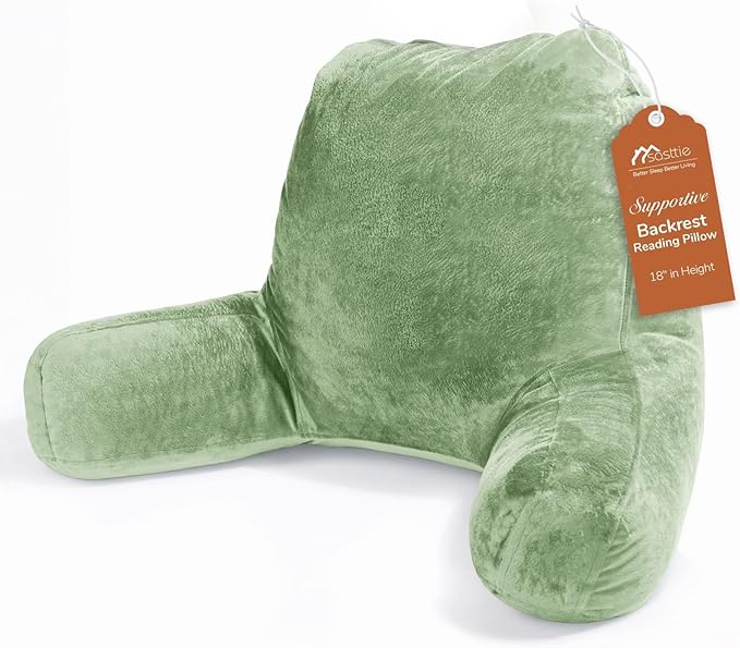 Sasttie Reading Pillow for Sitting in Bed Adult, Back Pillow for Bed Sitting Up, Backrest Back Support Chair Pillow, College Dorm Essentials for Girls and Boys, Sage Green Standard