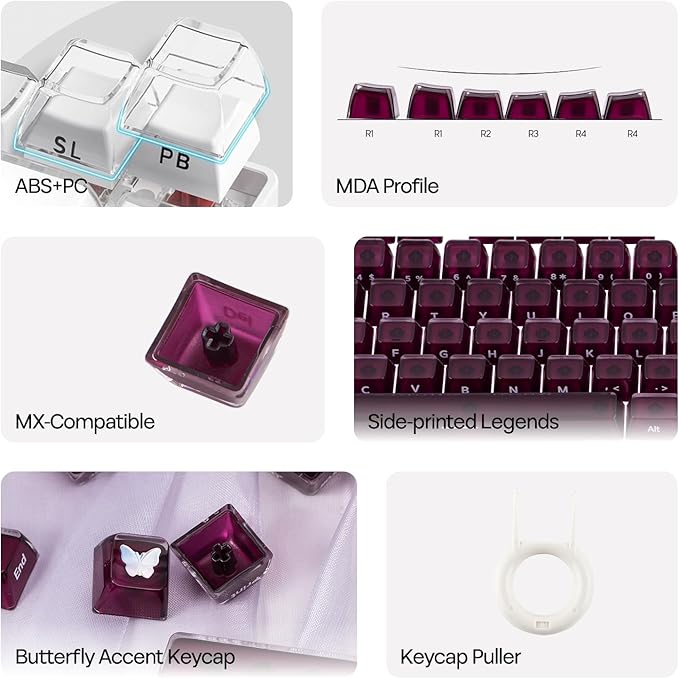 EPOMAKER Lusterfly Jelly Keycaps Set - 123 Keys Double-Shot Laser Engraved, MDA Profile, ABS+PC, Non-Shine-Through, MX-Compatible for 61/68/84/87/98/100/104-Key Mechanical Keyboard (Red)