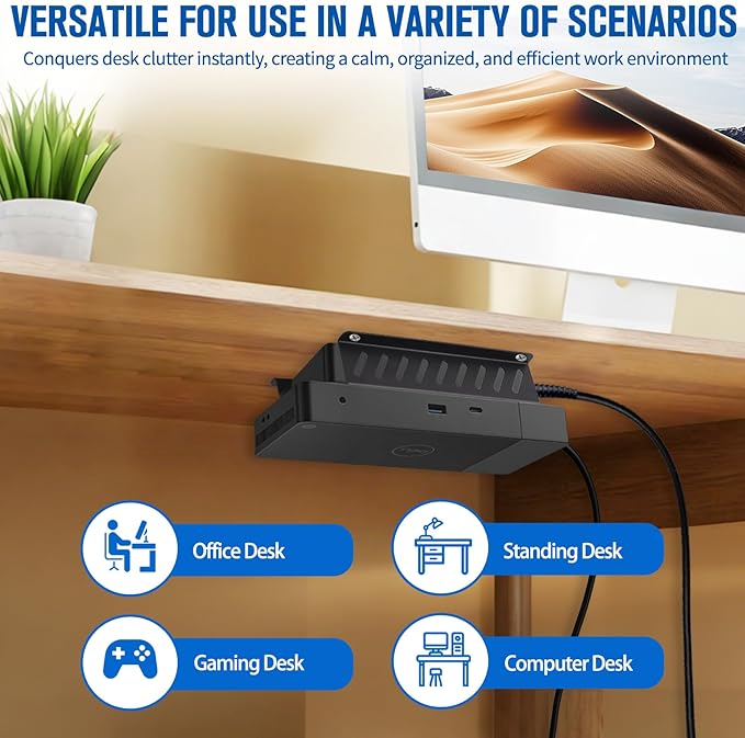 Under Desk and Wall Mount for Dell Docking Station,Metal Mount for WD19 WD19S WD19TBS WD22TB4 UD22 WD25 SD25 Series Dock & Power Adapter Mounting Bracket,Docking Station and Power Bricks Holder Kit