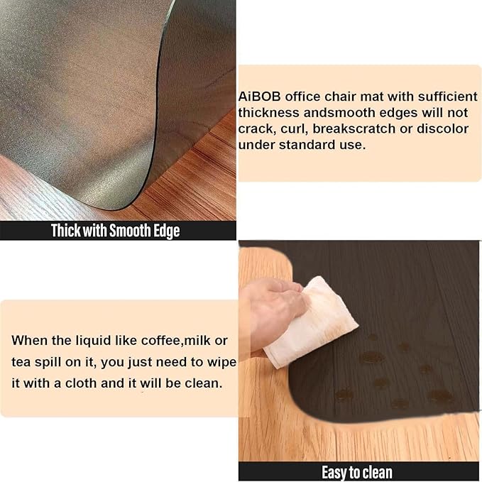 AiBOB Office Chair Mat for Hardwood Floor, 36 X 48 inches, Hard Floor Chair Mats Under Computer Desk, Easy Glide for Rolling Chairs, No Curling