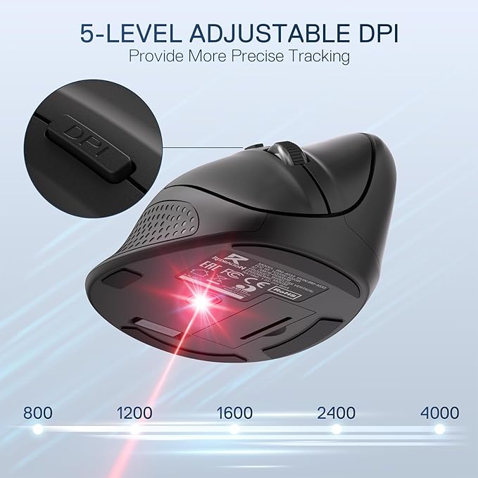 Redragon BM-4033 Wireless Vertical Ergonomic Mouse, 2.4GHz Connection, 5 Levels Up to 4000 DPI, Auto Power Saving Mice for Laptop, Desktop, PC, Black