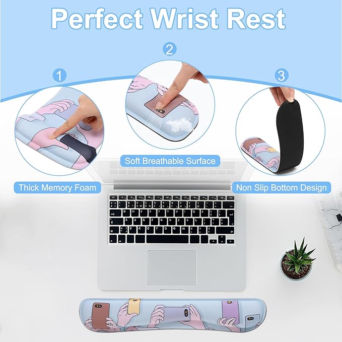 MEGREZ 4-in-1 Ergonomic Memory Foam Wrist Rest Set, Desk Pad, Mouse Pad with Wrist Rest, Keyboard Pad, Suitable for Office Workers, Programmers & Gamers–Relieve Typing & Gaming Fatigue,