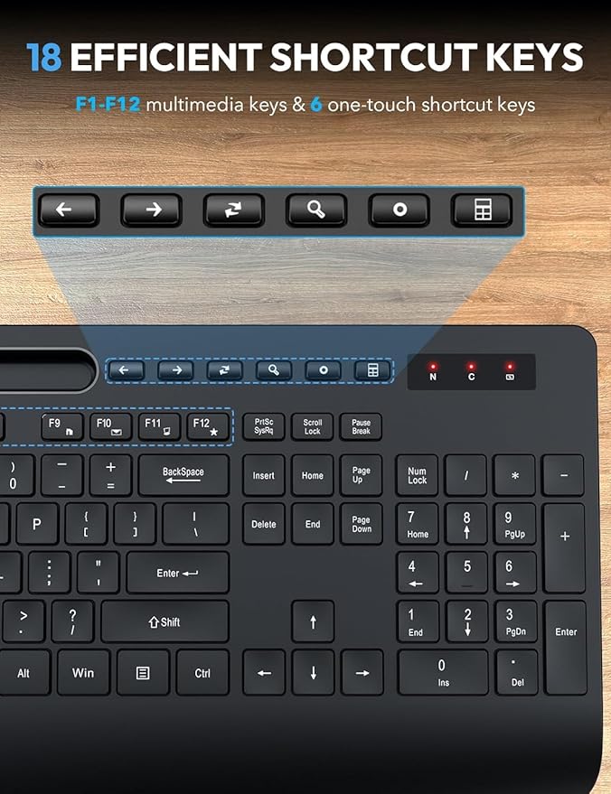 SABLUTE Wireless Keyboard and Mouse, Wrist Rest, Phone Holder, 2.4G Lag-Free Ergonomic Keyboards Mouse Combo, KM23D Silent Keyboard Cordless Set for Computer, Laptop, Windows (2 Pack)