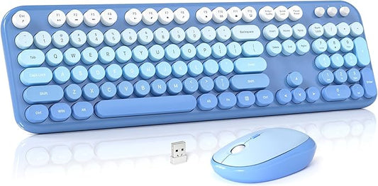 Wireless Keyboard and Mouse Combo, MOWUX Colorful Computer Full Size 2.4G Plug and Play Wireless Typewriter Keyboard and Mouse Set for Computer, Desktop, PC (Blue Gradient)