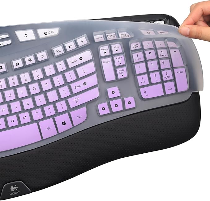 Keyboard Cover for Logitech K350 Wireless Wave Keyboard,& MK570 MK550 Wireless, Logitech K350 MK550 MK570 Keyboard Accessories Protective Skin-Rainbow-OmbrePurple