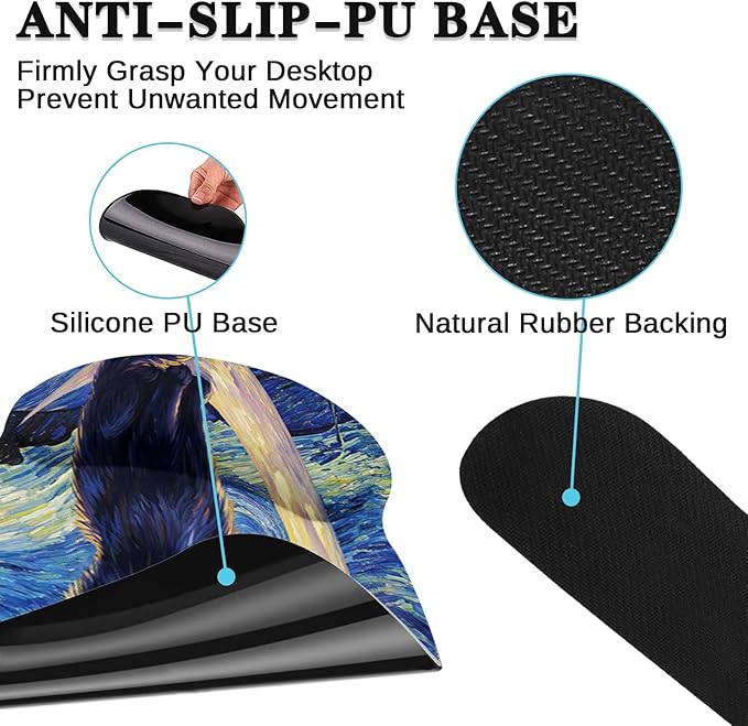 Arttown Cat Moon Star Desk Mat Blue Mouse Pad Set 4 in 1 Ergonomic Design Large Mouse Pad + Keyboard Wrist Rest + Mouse Wrist Rest + Coaster Suitable for Home Office Study Game