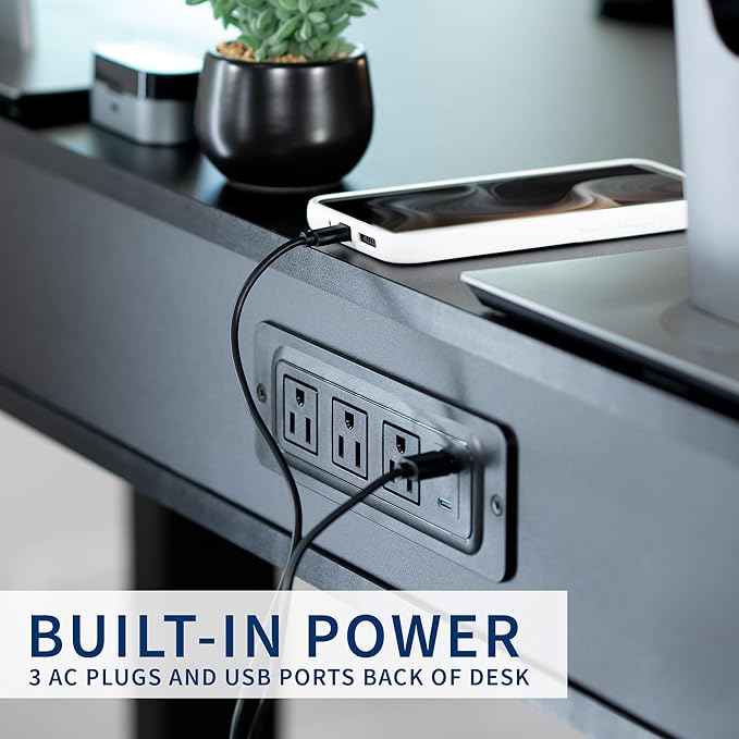 VIVO Electric 55 x 24 inch Height Adjustable Memory Standing Desk with Built-in Storage and Power Strip, Black Solid Top, Black Frame, DESK-KIT-1B55H-B
