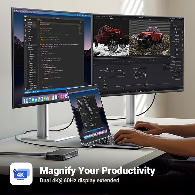 UGREEN USB C Docking Station, DisplayLink 9-in-1,Revodok Pro 209,Dual 4K@60hz Monitor Dock for MacBook & Windows with 2 DP & 2 HDMI, 10 Gbps USB C & USB-A Data Ports, 100W PD, Gigabit Ethernet
