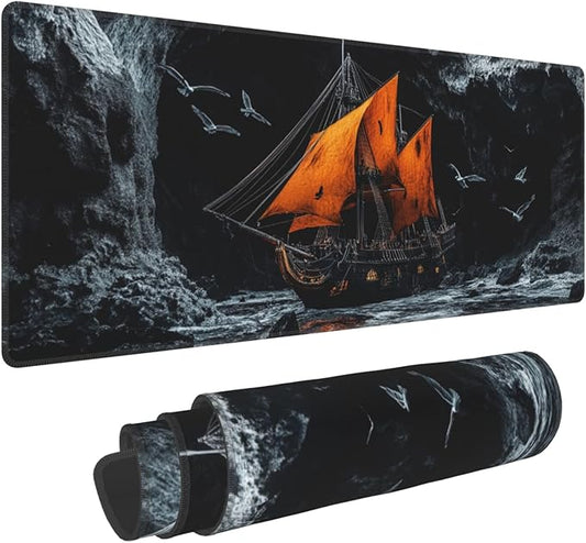 Pirate Ship Desk Mat Large Gaming Mouse Pad Pirate Ship Extended Mousepad Big in Laptop Computer Mouse Keyboard Mat for Office Desk Decor 31.5x12 in